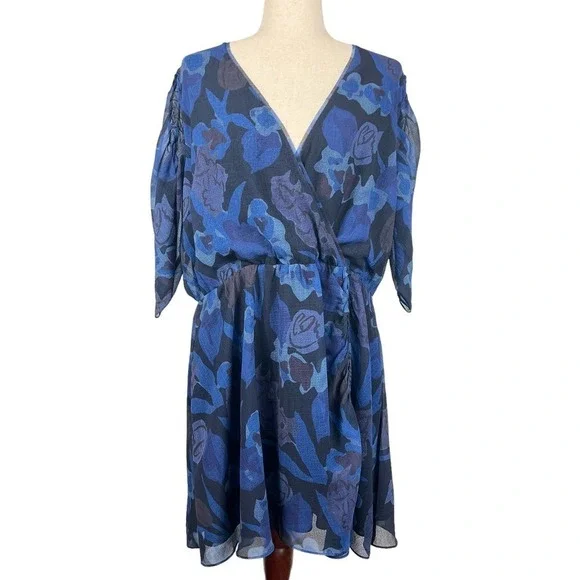 TED BAKER JULEAH RUCHED SLEEVED MINI DRESS BLUE, US SIZE 16-18 NWT - Picture 4 of 16